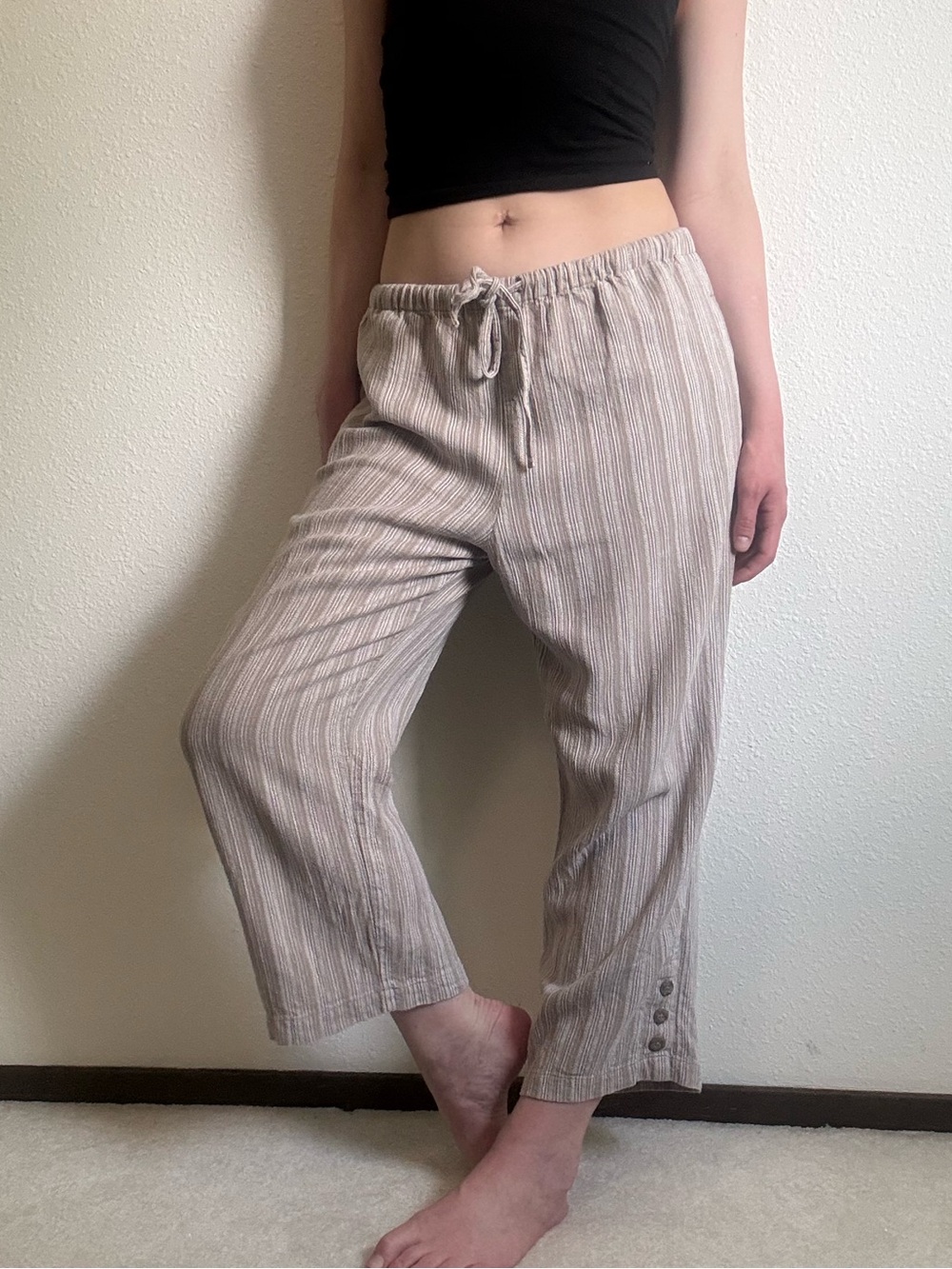 Vintage Christopher & Banks Linen Blend Striped Cropped Pants Boho Chic Coastal